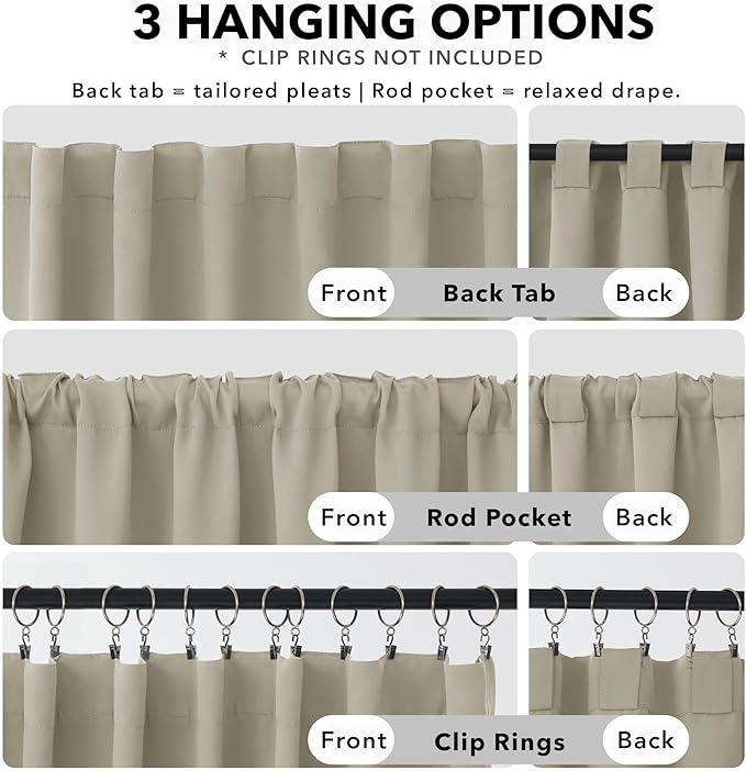 Deconovo Blackout Curtains, Thermal Insulated, W52 x L95 2 Panels, Back Tab, Machine Washable, Room-Darkening Drapes for Bedroom/Living Room Light Beige