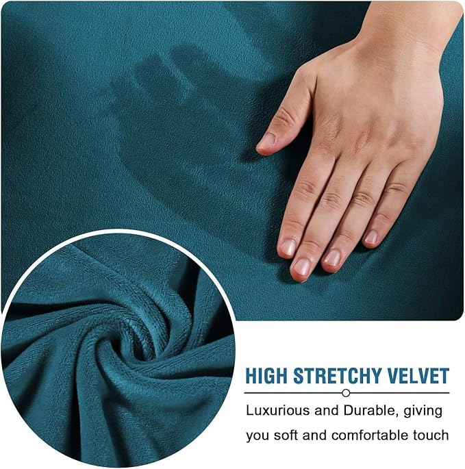 H.VERSAILTEX High Stretch Sofa Slipcover 4 Piece Cover Velvet Furniture Protector Form Fit Thick Velvet Extra Large Sofa Cover for 3 Cushion Couch Width Up to 97 Inch (Large Sofa, Deep Teal)