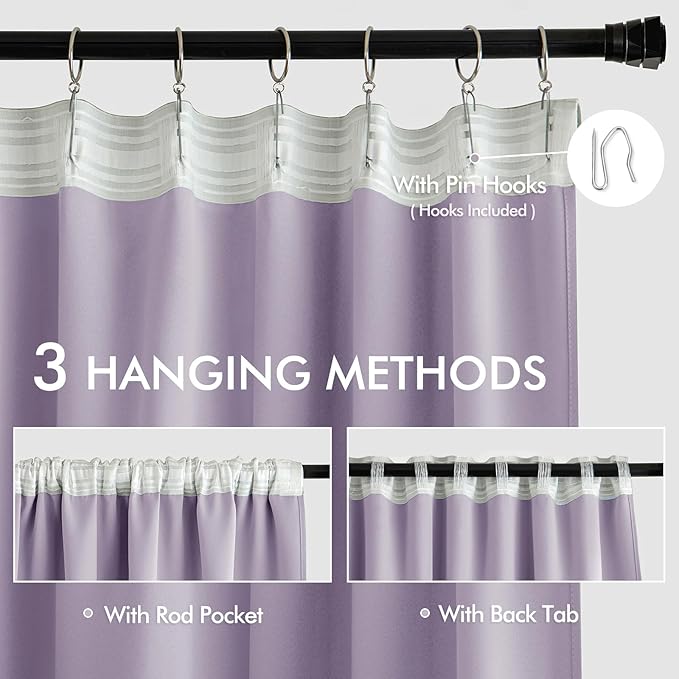 MIULEE Lilac Back Tab Blackout Curtains 120 Inch Long 2 Panels Set for Bedroom, Rod Pocket/Pinch Pleated Extra Long Thermal Insulated Living Room Darkening Light Blocking 10FT Drapes