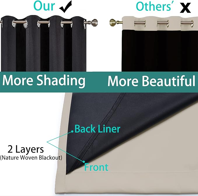 Yakamok 100% Blackout Curtains 90 Inches Long, 2 Thick Layers Heat and Full Light Blocking Soft Thermal Insulated Drapes for Bedroom(52" Wide Each Panel, Natural, 2 Panels)
