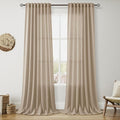 Sepia Beige Linen Curtains 112 Inches Long for Living Room Farmhouse Decor Light Filtering Semi Sheer Curtain Back Tab Rod Pocket Neutral Floor to Ceiling High Window for Bedroom 52x112, 2 Panels