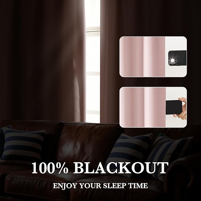 RYB HOME Bedroom Blackout Curtains 72 inches Long, 100% Blackout Thermal Insulated Noise Reducing Curtains for Living Room Nursury, 62 inches Wide by 72 inches Long, Baby Pink
