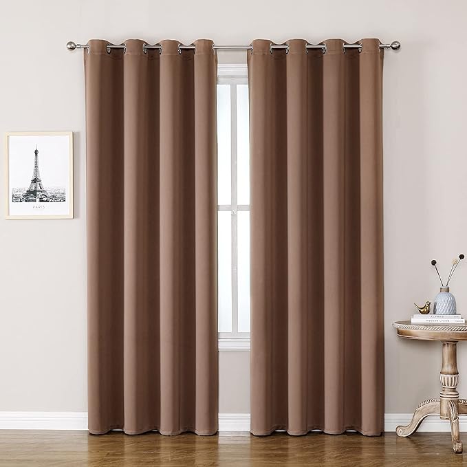 ChrisDowa Room Darkening Curtains 90 Inches Long 2 Panels Set for Living Room, Grommet Thermal Insulated Blackout Curtains for Bedroom (Cappuccino, 52 x 90 Inch)