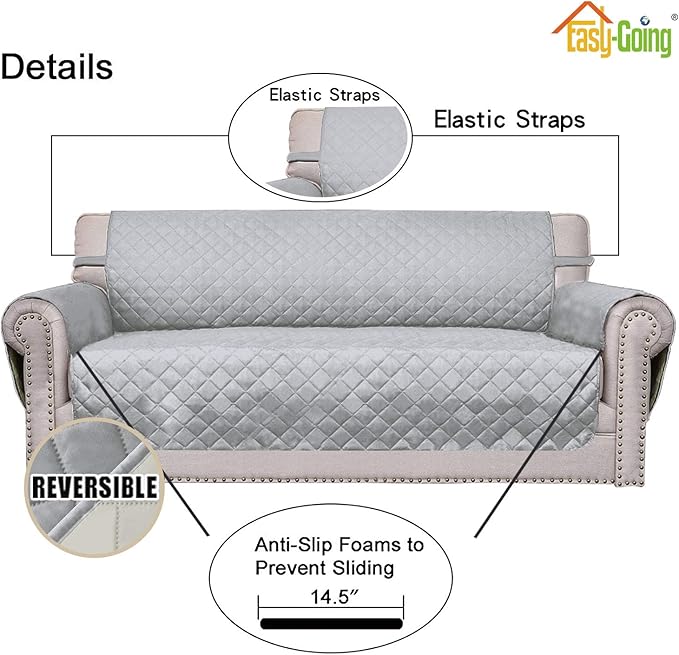 Easy-Going Chair Sofa Slipcover Reversible Sofa Cover Water Resistant Couch Cover Furniture Protector Cover with Elastic Straps for Pets Kids Children Dog Cat (Chair, Light Gray/Ivory)