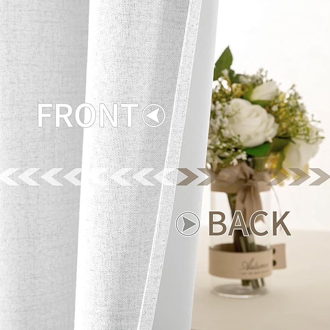 MIULEE Linen Textured Curtains Solid 100% Blackout for Bedroom Thermal Insulated Bright White Grommet Room Darkening Curtains & Drapes Luxury Decor for Living Room Nursery 52 x 72 Inch (2 Panels)
