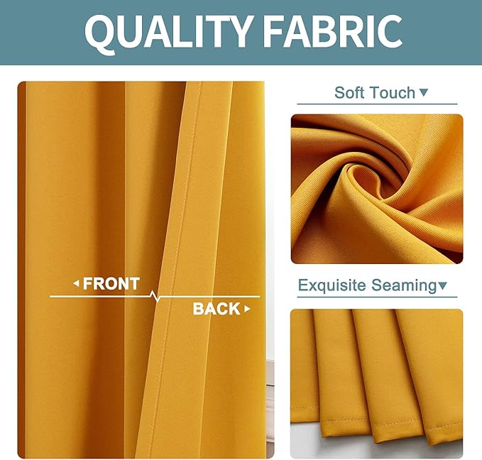 ChrisDowa Room Darkening Curtains 120 Inches Long 2 Panels Set for Living Room, Grommet Thermal Insulated Blackout Curtains for Bedroom (Mustard Yellow, 52 x 120 Inch)