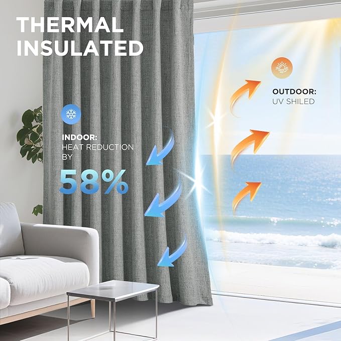 Joydeco Linen Blackout Curtains for Bedroom - 100% Light Blocking 1 Panels, Light Grey Drapes 70" W x 90" L, Thermal Insulated Room Darkening Curtains for Living Room, Rod Pocket & Back Tabs