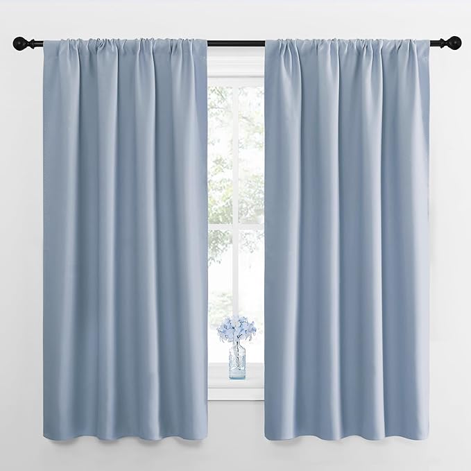 NICETOWN Blackout Curtains for Bedroom, Blackout Curtain Panels, Vintage Blue, 1 Pair, 42 by 45-inch, Window Treatment Energy Saving Thermal Insulated Solid Rod Pocket Blackout Drapes/Draperies
