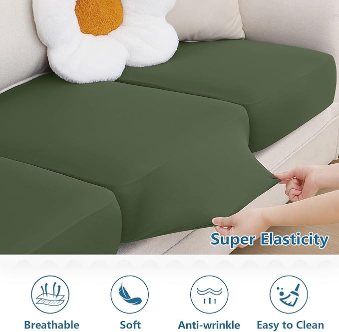 hyha Milk Silk Couch Cushion Covers, Soft Magic Sofa Covers Washable for Cushion Couch, Stretch Sectional Outdoor Cushion Covers for Patio Furniture with Elastic Bottom(Small, Bronze Green)