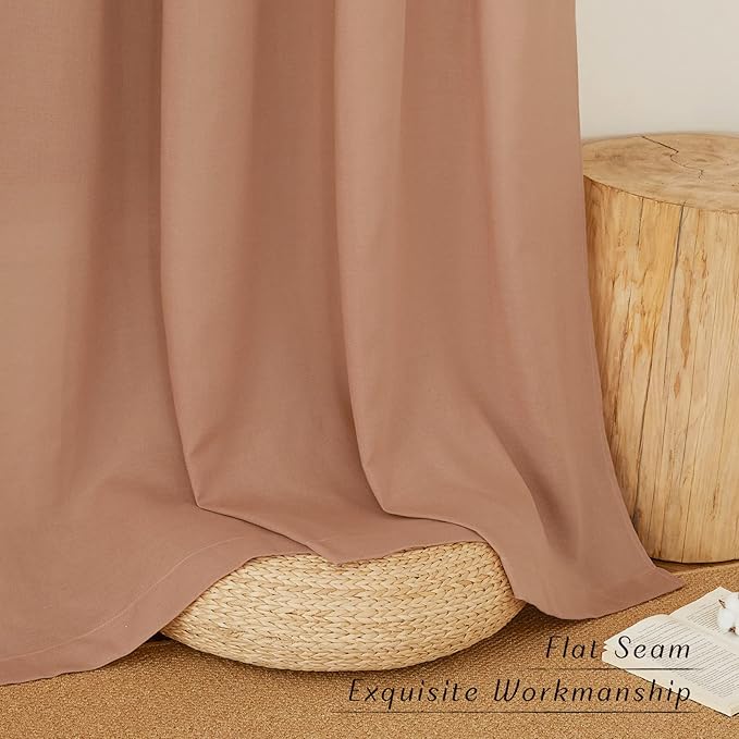 NICETOWN Linen Flax Semi Sheer Curtains 92" Length, Grommet Window Treatments Privacy Added with Light Penetration Vertical Drapes for Loft/Home Office, Terracotta, W55 x L92, 2 Panels