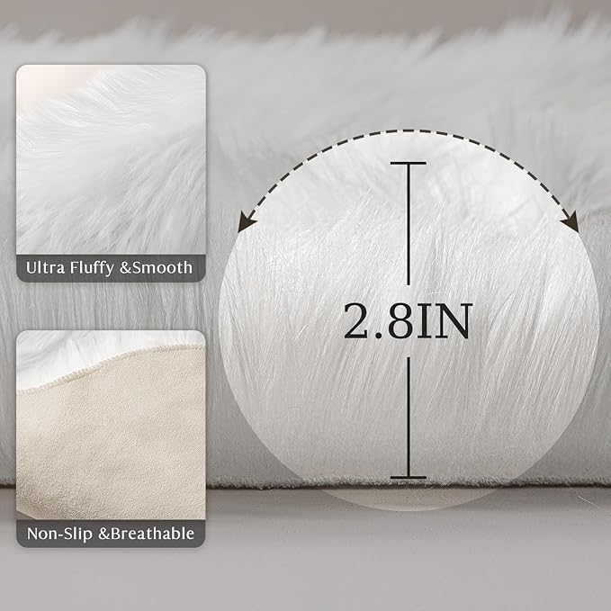 Ashler faux fur rug, Fluffy Shaggy Area Rug Ultra Soft 2 x 6 Feet Sheepskin Fur Rug, Pink Fuzzy Rug Machine Washable Shag Rug, Nursery Decor Throw Rugs for Bedroom, kids room, Living Room
