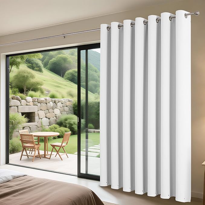 Joydeco Blackout Patio Sliding Door Curtains 90 Inches Long, Grommet Privacy Room Divider Curtains, Extra Wide Thermal Blackout Drapes for Bedroom Living Room (Pure White, 100Wx90L, 1 Panel)