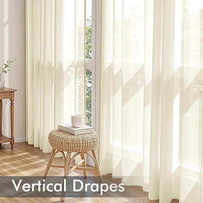 MIULEE Light Cream Sheer Curtains 72 Inches Long, 4 Panels Set, Light Filtering Rod Pocket Voile Drapes for Living Room and Bedroom, Airy Soft Fabric Window Treatments, 42 x 72 Inches