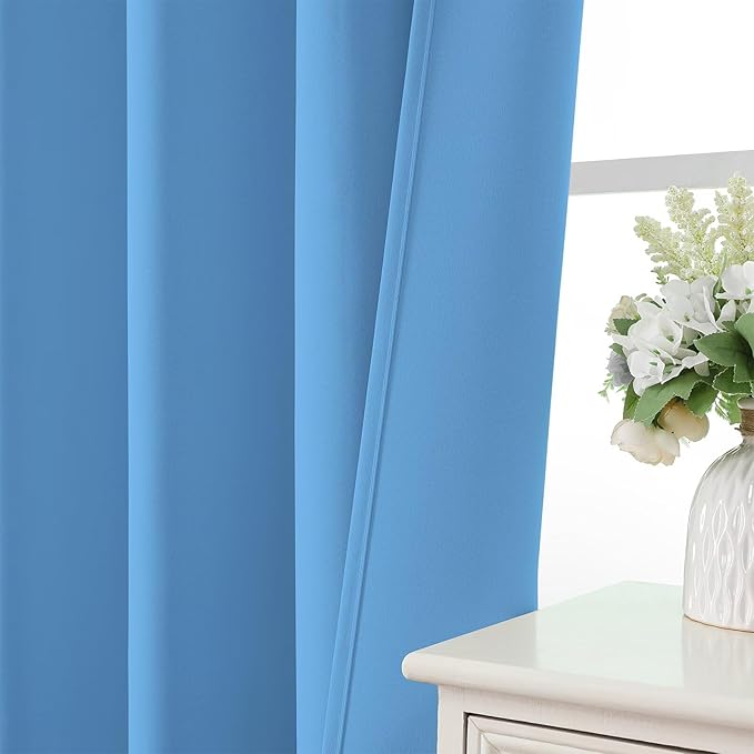 CUCRAF Light Blue Blackout Curtains 84 inch Length 2 Panels Set, Rod Pocket Room Darkening Drapes for Bedroom Living Room, Insulated Thermal Light Blocking Window Curtain (W52 x L84 Inch)