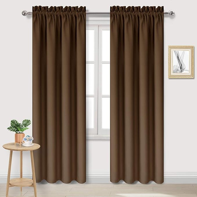 DWCN Blackout Curtains for Bedroom – Thermal Insulated Energy Saving Drapes for Living Room, Brown, W 38 x L 84 Inch, Set of 2 Rod Pocket Curtain Panels