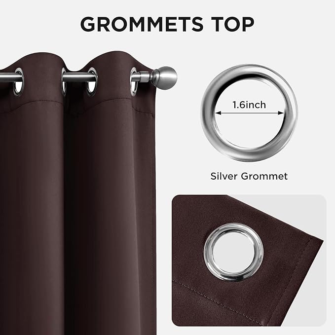 Joydeco Blackout Curtains 84 Inch Length 2 Panels Set, Thermal Insulated Long Curtains& Drapes 2 Burg, Room Darkening Grommet Drapes for Living Room Bedroom Window (W52 x L84 Inch, Chocolate)