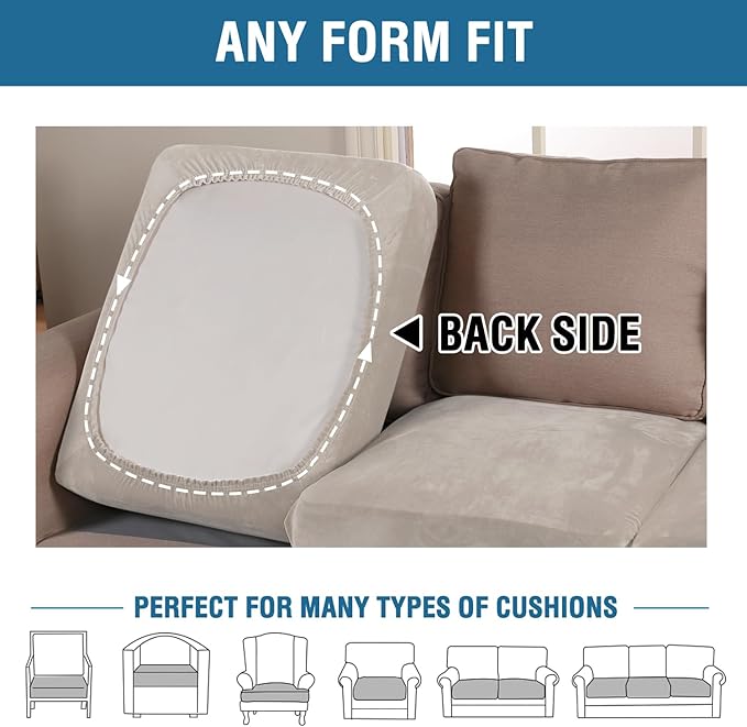 H.VERSAILTEX Velvet Stretch Couch Cushion Cover Plush Cushion Slipcover for Chair Cushion Furniture Protector Seat Cushion Sofa Cover (1 Piece Armchair Cushion Covers, French Oak)
