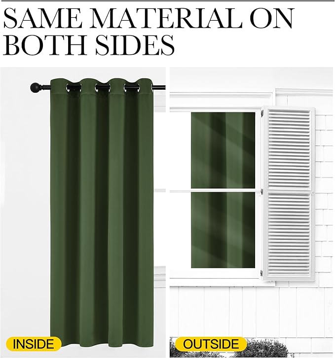 NICETOWN Dark Green Curtains for Bedroom, Grommet Blackout Window Treatments Faux Silk Room Darkening Thermal Window Treatments for Kids Room, 2 Panels, W52 x L63