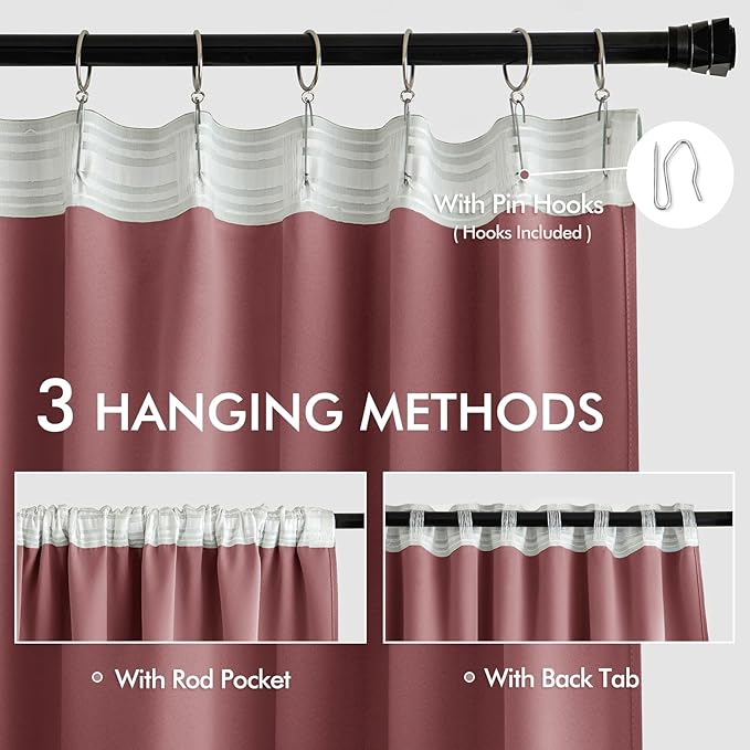 MIULEE Dusty Rose Back Tab Blackout Curtains 63 Inch Length 2 Panels Set for Living Room Bedroom Privacy, Rod Pocket/Pinch Pleat Thermal Insulated Room Darkening Pleated Light Blocking Drapes