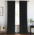 100% Blackout Shield Linen Blackout Curtains for Bedroom 108 Inches Long, Back Tab/Rod Pocket Living Room Drapes, Thermal Insulated Blackout Curtains 2 Panels Set, 50" W x 108" L, Black