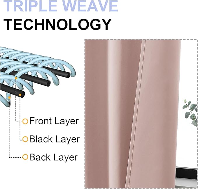 Simplebrand Ava Blush Blackout Curtains for Bedroom, 78 Inch Length, 2 Panels Set, Privacy Thermal Insulated Rod Pocket Window Curtains for Patio, French Door, W40 x L78 Inch