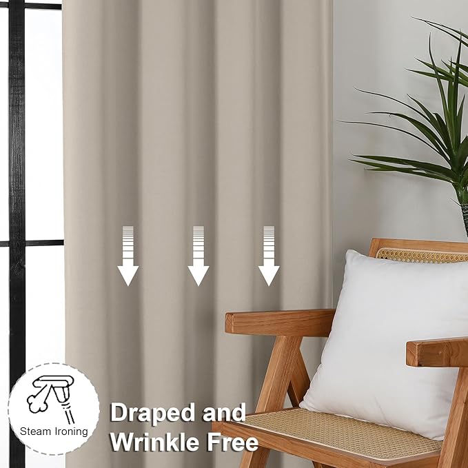 Simplebrand Ava Stone Blackout Curtains for Bedroom 84 Inch Length 2 Panels Set, Solid Thermal Insulated Privacy Living Room Window Treatment Curtains Blackout Drapes, W50 x L84 Inch, Stone