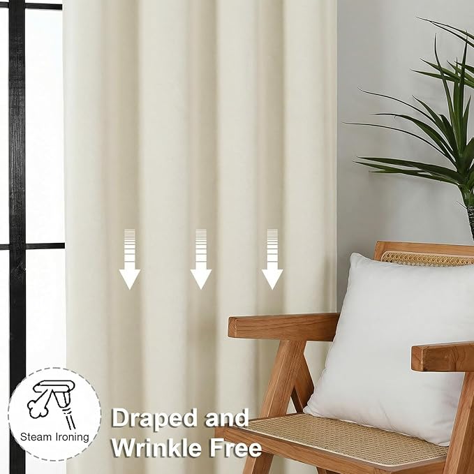 Simplebrand Ava Ivory Short Light Filtering Curtains for Bedroom 54 Inches Long 2 Panels Set, Solid Thermal Insulated, Energy Saving Window Treatment Curtains Light Filtering Drapes, W40 x L54 Inch