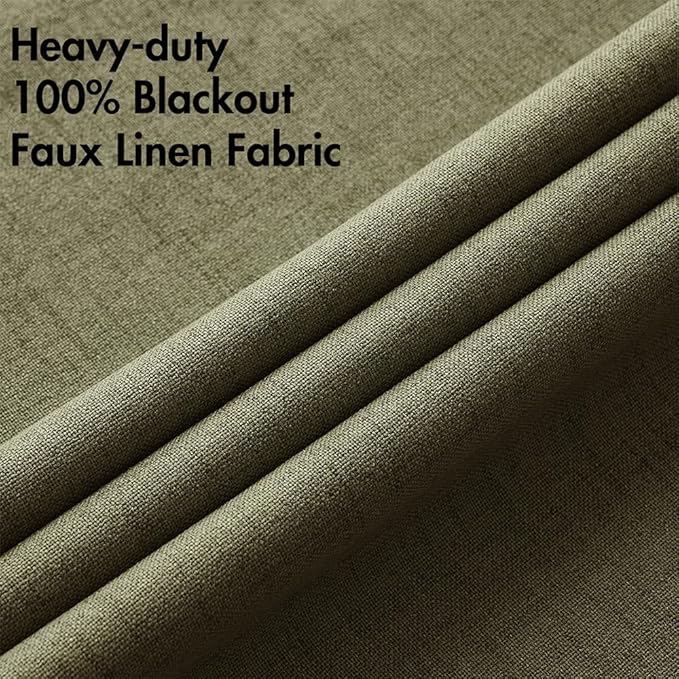 MIULEE Linen Texture Curtains for Bedroom Solid 100% Blackout Thermal Insulated Light Olive Green Curtains Grommet Room Darkening Drapes for Living Room Nursery 52x72 Inch (2 Panels)