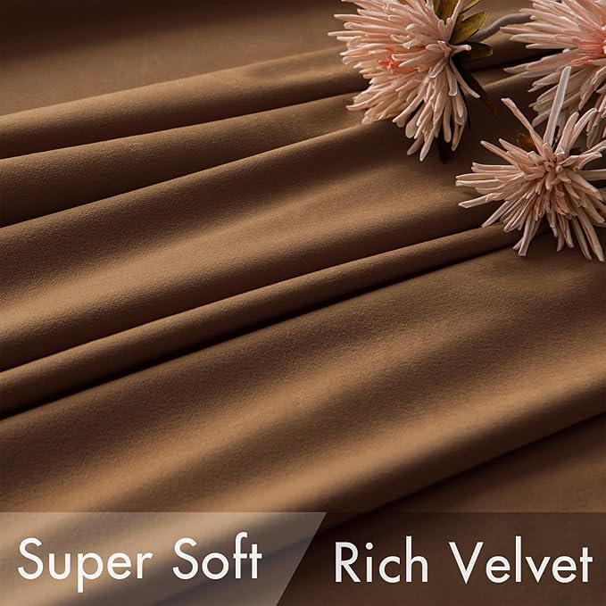 MIULEE Velvet Curtains 90 inches - Luxury Blackout Curtains for Bedroom Living Room Thermal Insulated Super Soft Window Drapes Rod Pocket & Back Tab, Brown, W52 x L90 inches, 2 Panels