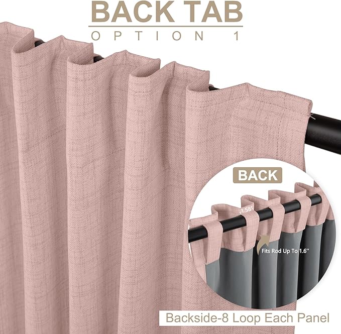 100% Blackout Shield Blush Linen Blackout Curtains for Bedroom 90 Inches Long, Back Tab/Rod Pocket Living Room Drapes, Thermal Insulated Blackout Curtains 2 Panels Set, 50" W x 90" L