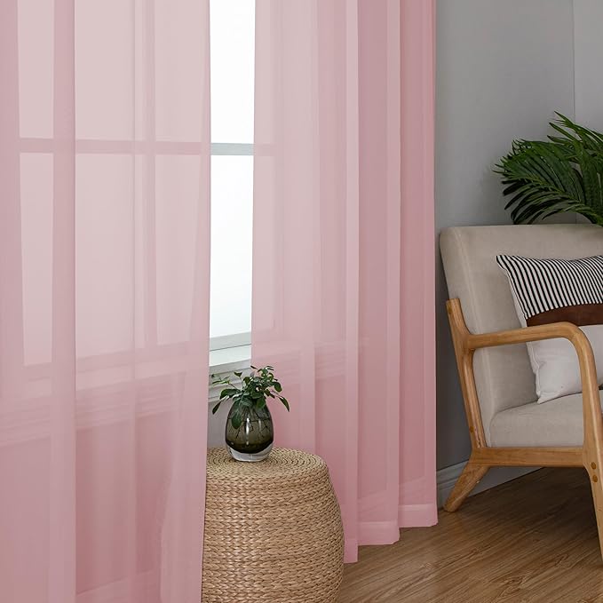 Chyhomenyc Blush Pink Sheer Curtains 78 Inches Long 2 Panels Set for Living Room, Light Filtering Voile Lightweight Bedroom Curtains, Rod Pocket Solid Window Treatment Drapes, Each 42W x 78L