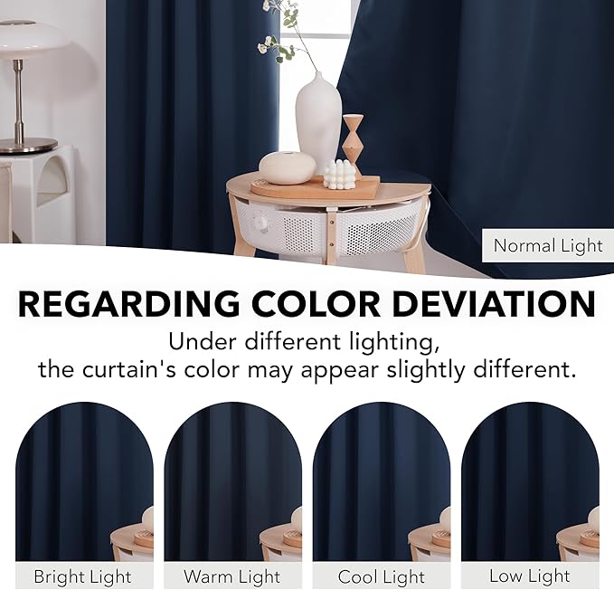 Deconovo Blackout Curtains, Thermal Insulated, W42 x L84 2 Panels, Back Tab, Machine Washable, Room-Darkening Drapes for Bedroom/Living Room Navy Blue