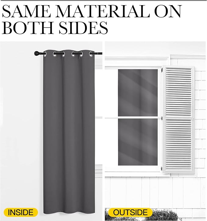 NICETOWN Bedroom Curtains Blackout Drapery Panels, Three Pass Microfiber Thermal Insulated Solid Ring Top Blackout Window Curtains/Drapes (Two Panels, 42 x 48 inches, Gray)
