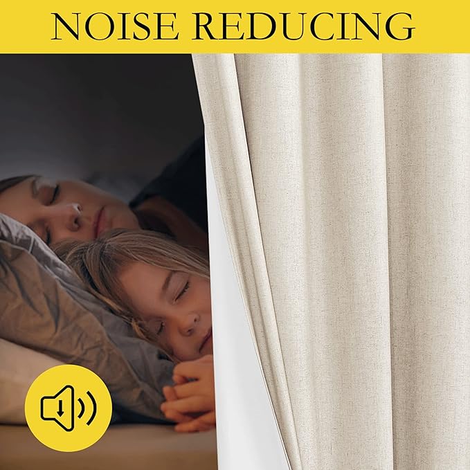 NICETOWN 100% Absolutely Blackout Linen Curtains with Thermal Insulated White Liner, 52" W, 2 PCs, Beige, 102" Long Drapes Sweep The Floor Decorative Keep Privacy Panels for Living Room/Villa/Bedroom