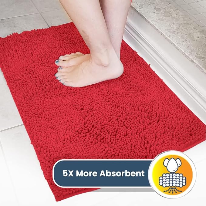 Muddy Mat® | Super Absorbent Door Mat Indoor, Microfiber Quick Dry Chenille Entryway Rug, Non-Slip Front Door Mat, Indoor Mats for Entryway, Machine Washable Pet Rug, Red 3ft x 8ft