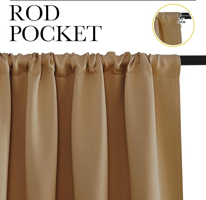 NICETOWN Window Curtains Blackout Drapes, Gold Brown, 1 Pair, 52 by 72-Inch, Thermal Insulated Solid Rod Pocket Blackout Curtains/Draperies for Living Room