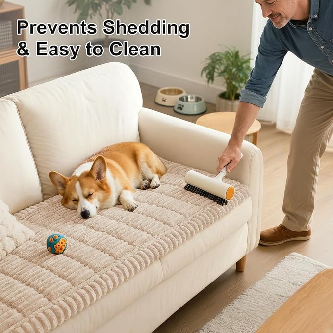 Smiry Couch Cover for Dogs Washable, Non Slip Fuzzy Pet Couch Covers for 3 Cushion Sofa Pet Friendly, Thick Soft Sofa Slipcovers Cushion Protector (Apricot, 27.6" x 82.7")