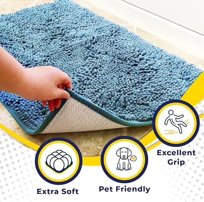 Muddy Mat® | Super Absorbent Door Mat Indoor, Microfiber Quick Dry Chenille Entryway Rug, Non-Slip Front Door Mat, Indoor Mats for Entryway, Machine Washable Pet Rug, Sky Blue 24" x 96"