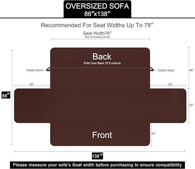 U-NICE HOME Large Sofa Cover Reversible Couch Cover for Dogs Friendly with Elastic Straps Water Resistant Furniture Protector for 4 Cushion Couch (Oversized Sofa, Coffee/Beige)