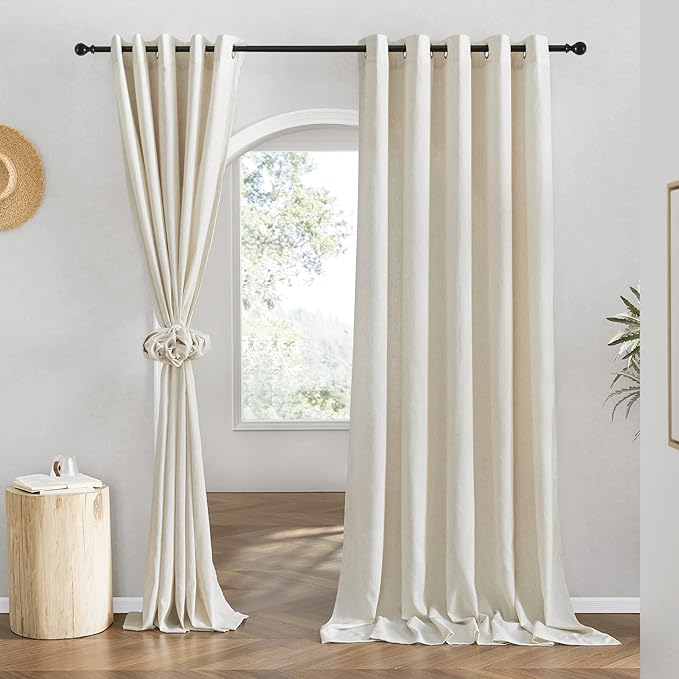 NICETOWN Flax Natural Linen 78 inch Curtains for Doorway, Grommet Thick Flax Linen Door Curtains Privacy Assured with Light Filtering for Patio/Living Room, W68 x L78, 2 Panels