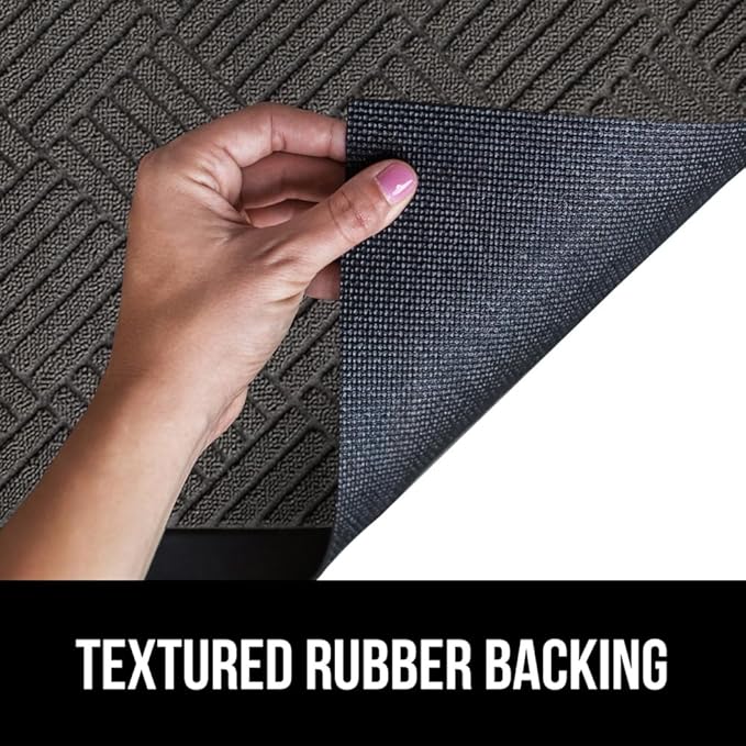 GORILLA GRIP 100% Waterproof All-Season WeatherMAX Doormat US Designed Natural Rubber, Stain Fade Resistant, Low Profile Indoor Outdoor Door Mats, Easy Clean, 29x17 Gray Diamond