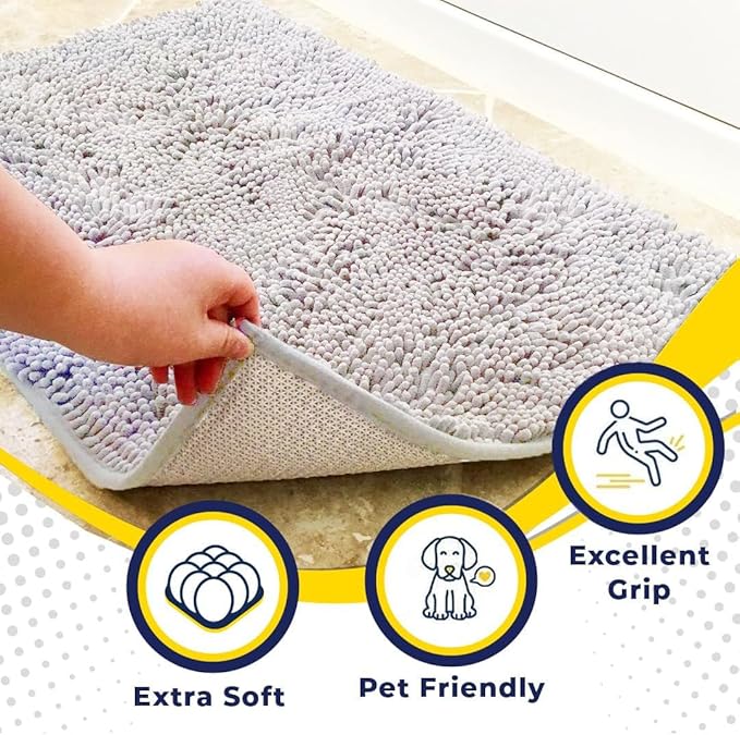 Muddy Mat® | Super Absorbent Door Mat Indoor, Microfiber Quick Dry Chenille Entryway Rug, Non-Slip Front Door Mat, Indoor Mats for Entryway, Machine Washable Pet Rug, White 48"x60"