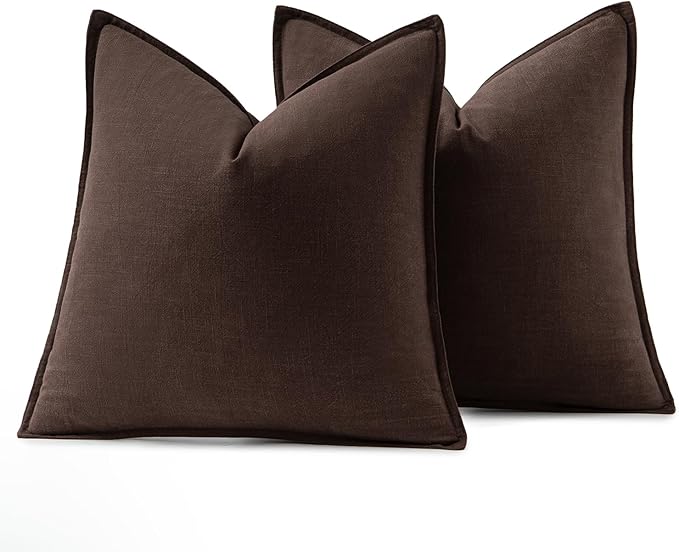 MIULEE Decorative Linen Euro Sham Pillow Covers 26x26 Dark Brown Boho Farmhouse Neutral Winter Couch Throw Pillows for Bed Pack of 2 Accent Modern Pillowcase Sofa Livingroom Home Decor