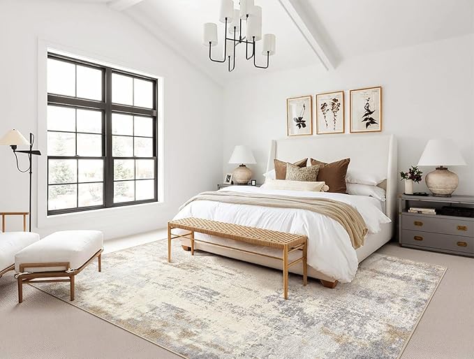 UERMEI 10x14 Area Rug Living Room Rugs - Washable Neutral Modern Abstract Soft Thin Rug Indoor Floor No Slip Rug Carpet for Bedroom Under Dining Table Home Office Decor - Light Brown/Gray