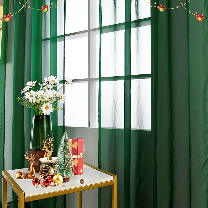 SpaceDresser Basic Rod Pocket Sheer Voile Window Curtain Panels White 1 Pair 2 Panels 38 Width 84 Inch Long for Kitchen Bedroom Children Living Room Yard(Foliage Green,38 W x 84 L)