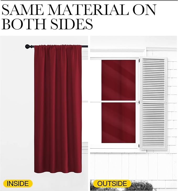 NICETOWN 40 inch Curtains for Small Windows, Thermal Insulated Privacy Short Drapes for Kitchen Bathroom (Set of 2, Burgundy Red, 34" Wide)
