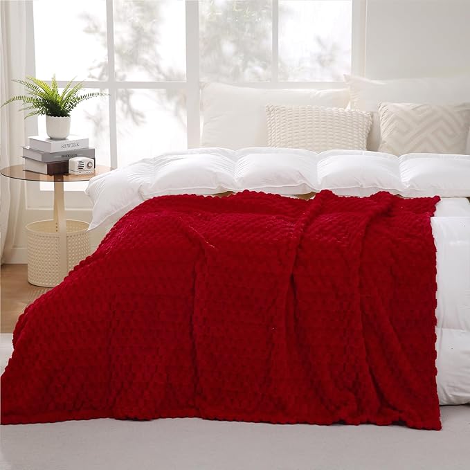 Puncuntex Red Throw Blanket 60"×80" inches Fuzzy 3D Jacquard Decorative Flannel Fleece Super Soft Plush Cozy Blanket for Couch Sofa Chair Lightweight