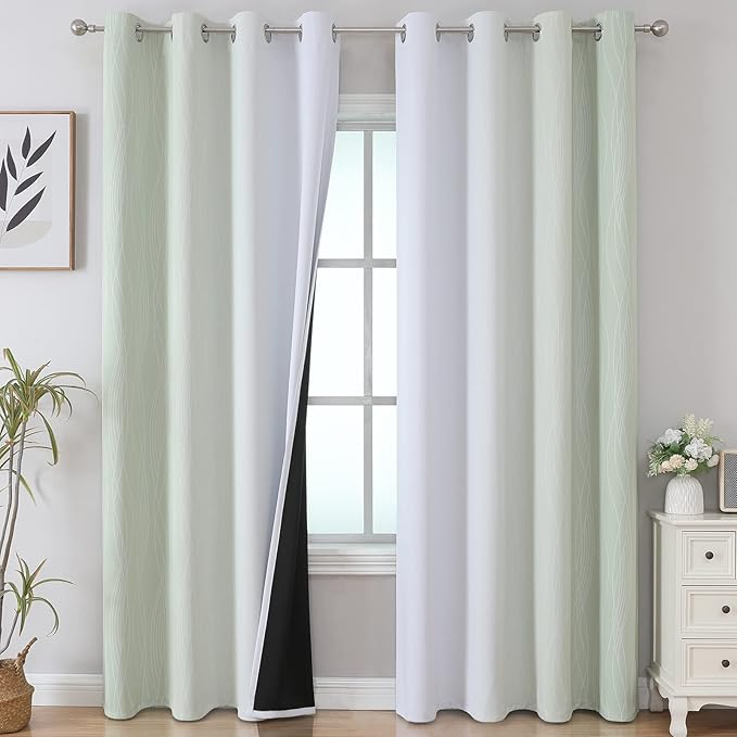 Estelar Textiler Blackout Curtains 102 Inches Long 2 Panels for Living Room, Sage Green and Greyish White Thermal Insulated Full Light Blocking Ombre Grommet Drapes for Bedroom, 52Wx102L