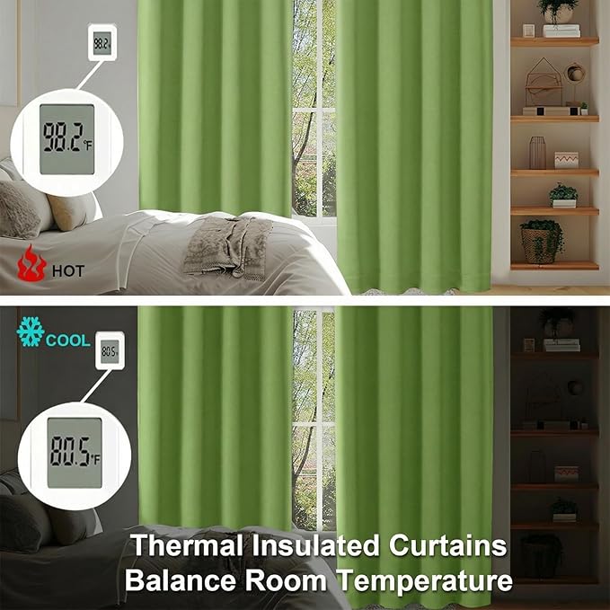 Simplebrand Ava Lime Blackout Curtains for Bedroom 84 Inch Length 2 Panels Set, Solid Thermal Insulated Privacy Nursery Window Treatment Curtains Blackout Drapes, W40 x L84 Inch, Lime