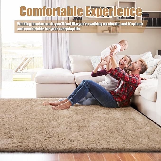 Shag Area Rug for Bedroom 5x8,Beige Fluffy Area Rugs for Living Room,Soft Fuzzy Rug Non-Shedding Indoor Plush Carpet for Kids Bedroom Nursery Dorm Home Decor